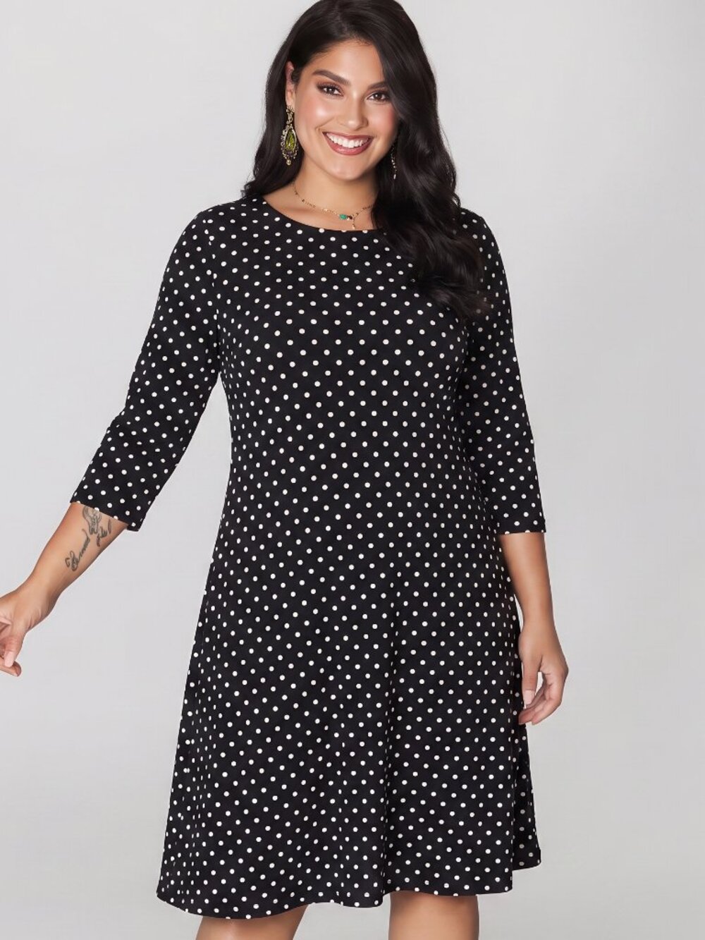 Tommy Hilfiger Black and White Polka Dot Long Sleeve Dress